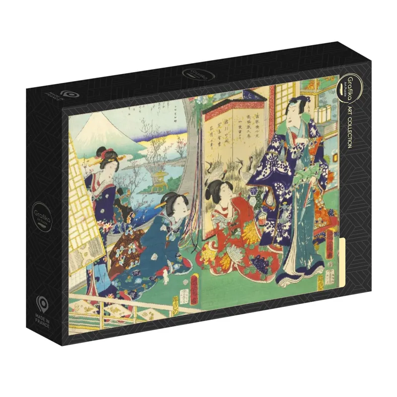 Utagawa Kunichika - Le prince Genji en Visite dans une Demeure Donnant sur le Mont Fuji