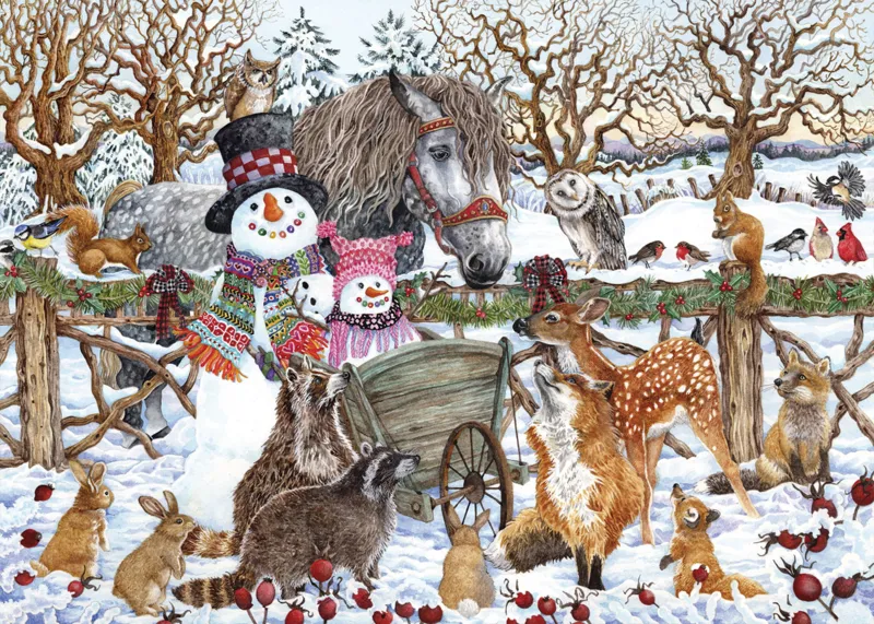 Scène d'Hiver Avec Deux Bonshommes de Neige