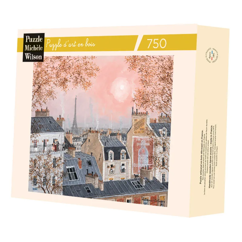 Puzzle en Bois Découpé à la Main - Ciel Rose En Hiver