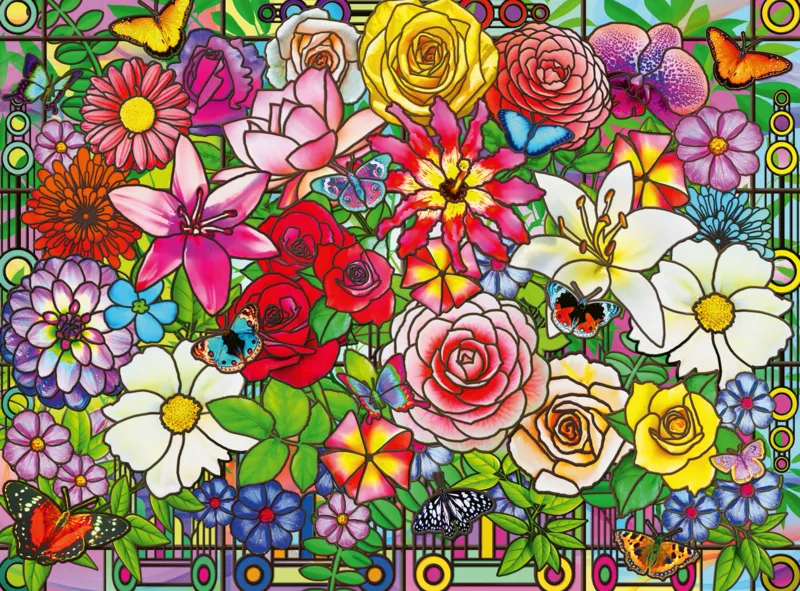 Ravensburger, Le Leader Européen Du Puzzle Unisex Unicolour Puzzle Bien Être & Puzzle - Fleurs En Vitrail - 100 À 149 Pièces