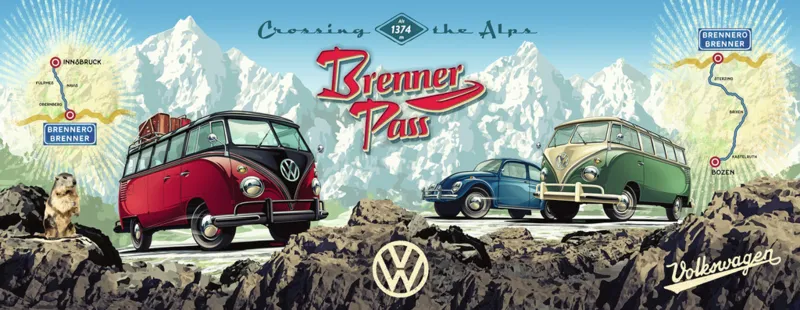 Avec la VW Bulli sur le Brenner