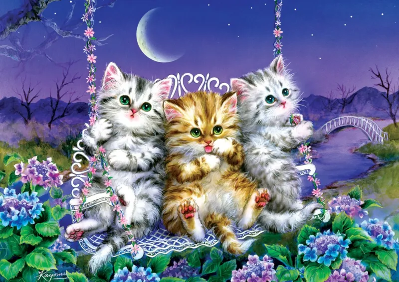 Chatons se Balançant au Clair de Lune