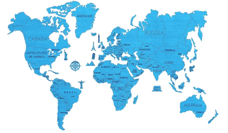 Puzzle en Bois - Carte du Monde XL (Cyan)