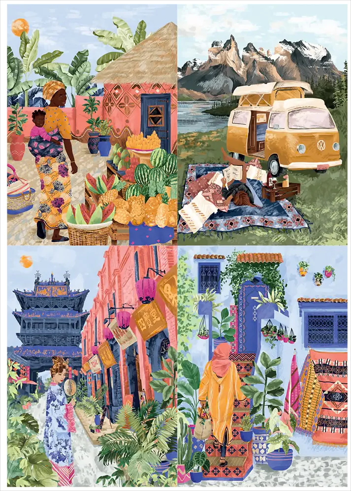 4 Puzzles - Claire Morris - Torres del Paine - Morroco - Ghana - China