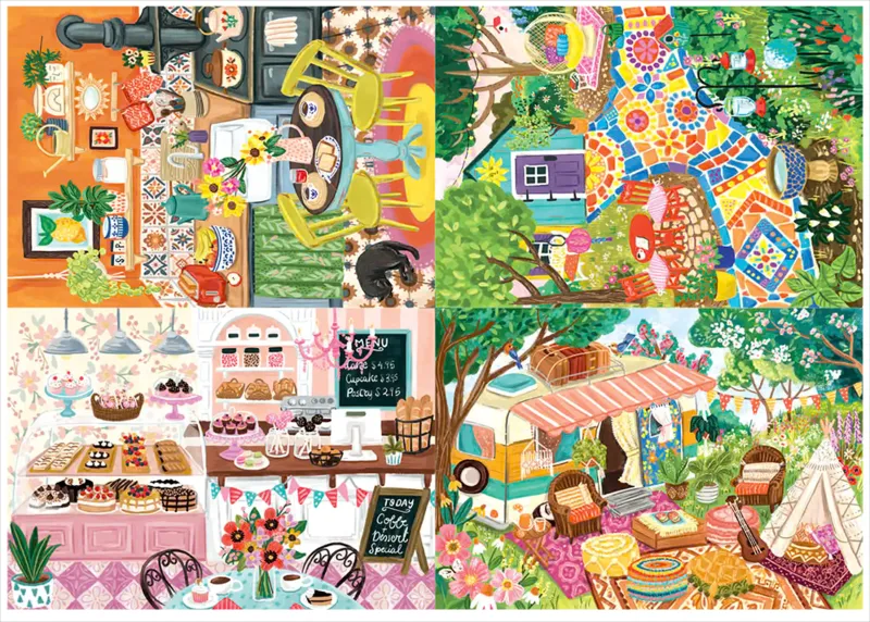 4 Puzzles - Olivia Gibbs - Garden Mosaic - Boho Camper - Bakery - Orange Kitchen