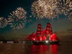Fireworks around a Sailboat
