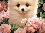 Chiot Spitz Nain dans les Roses