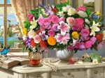 Fleurs d'Été et Tasse de Thé