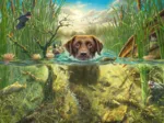 Labrador Chocolat à la Baignade