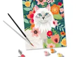 Peinture au Numéro - CréArt - Chat blanc et fleurs